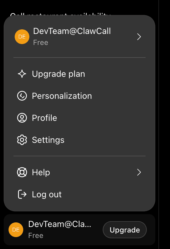 ChatGPT profile menu with Settings visible.